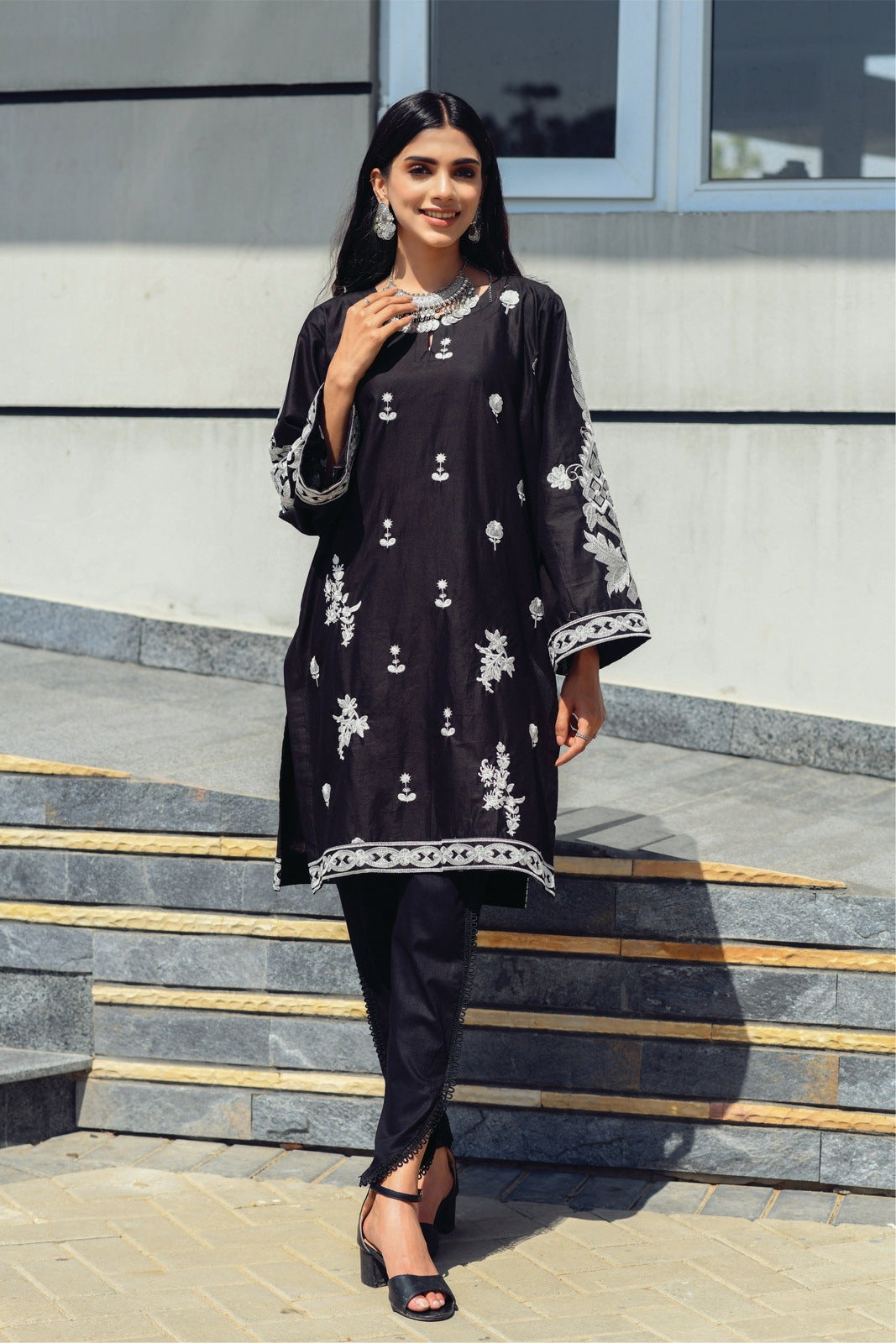 Black Embroidered Cotton Shirt.