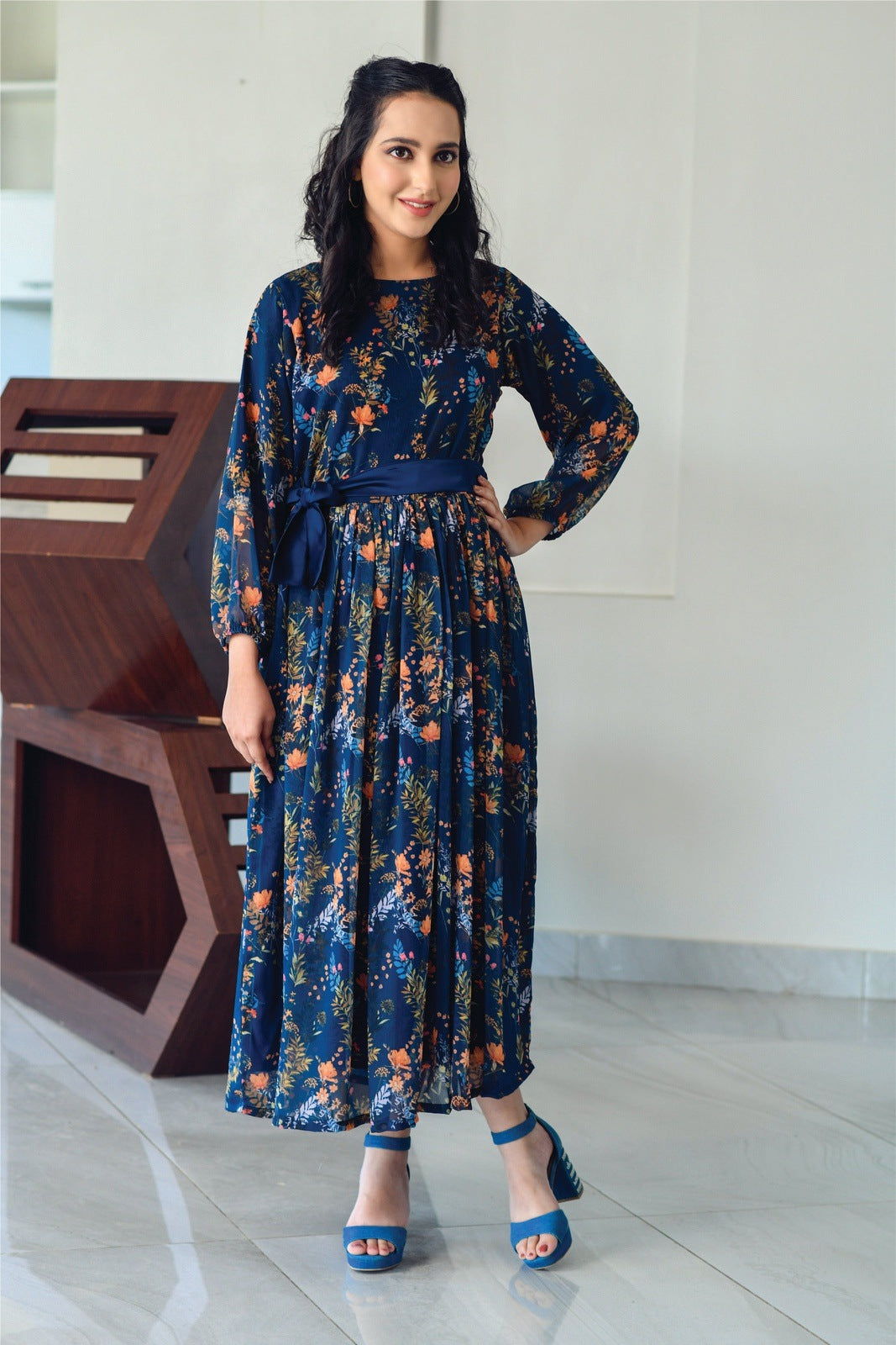 Chiffon Blue Digital Printed Frock