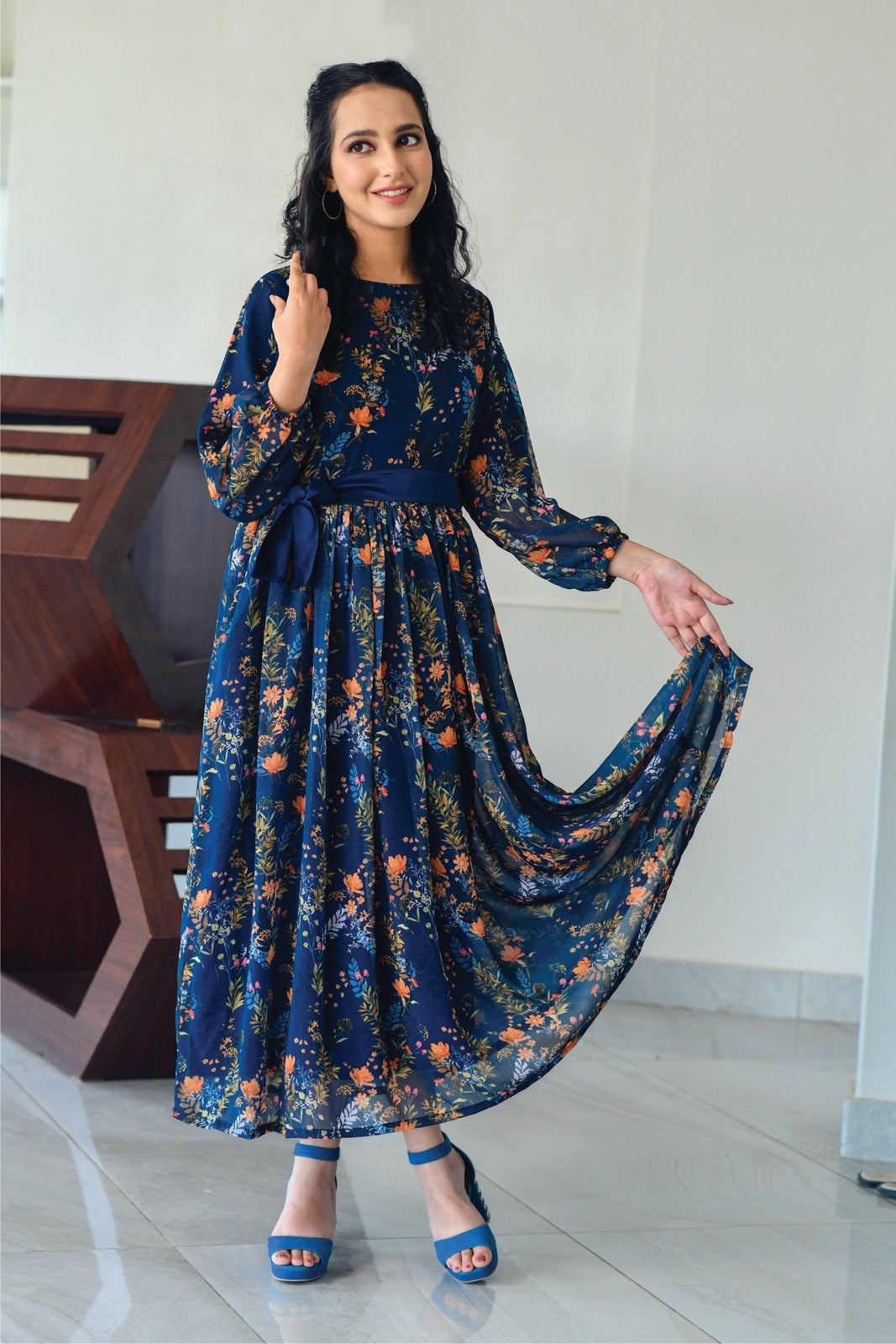 Chiffon Blue Digital Printed Frock
