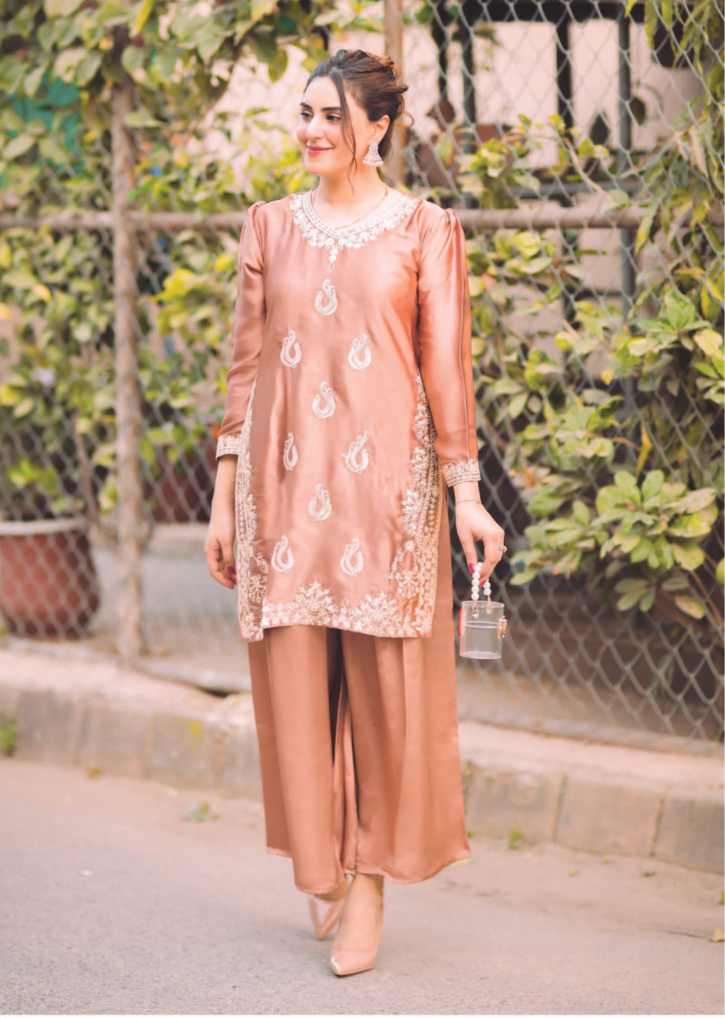 Embroidered Ballerina-Pink Shamoze Silk 2-PCS