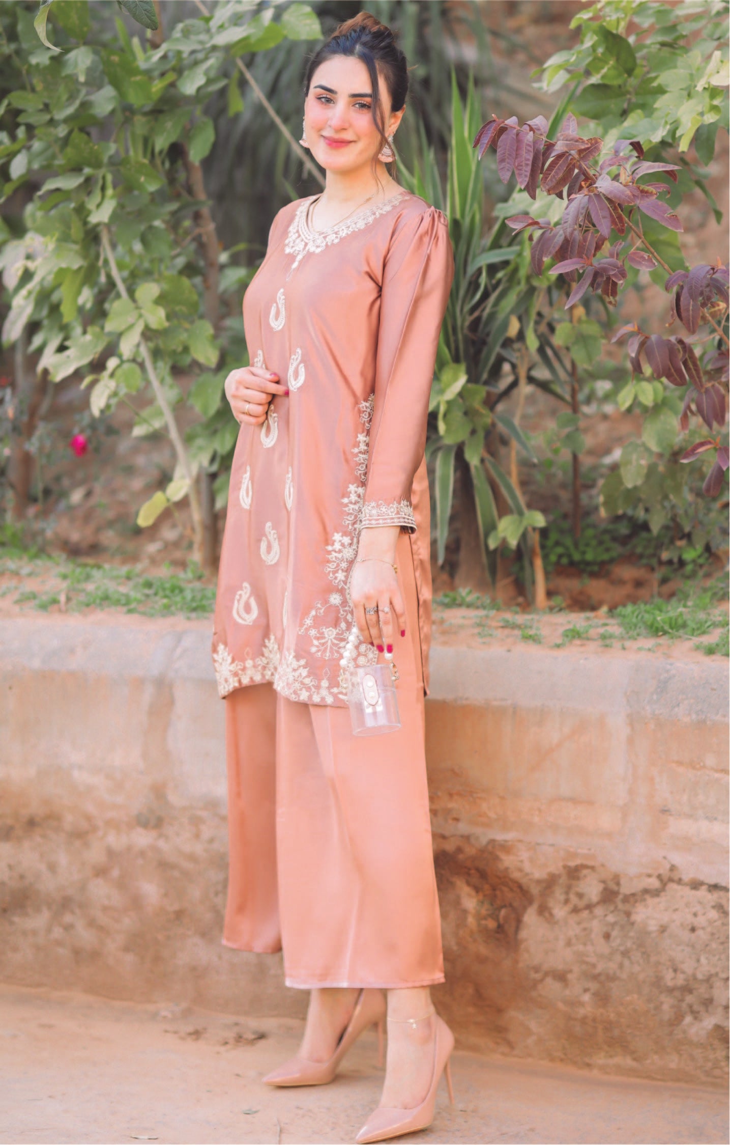 Embroidered Ballerina-Pink Shamoze Silk 2-PCS