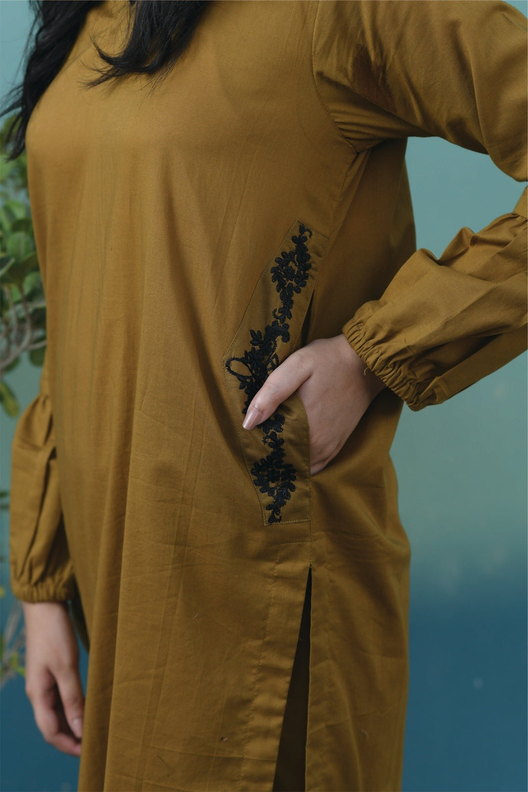 Embroidered Mustard Cotton – 2 PCS