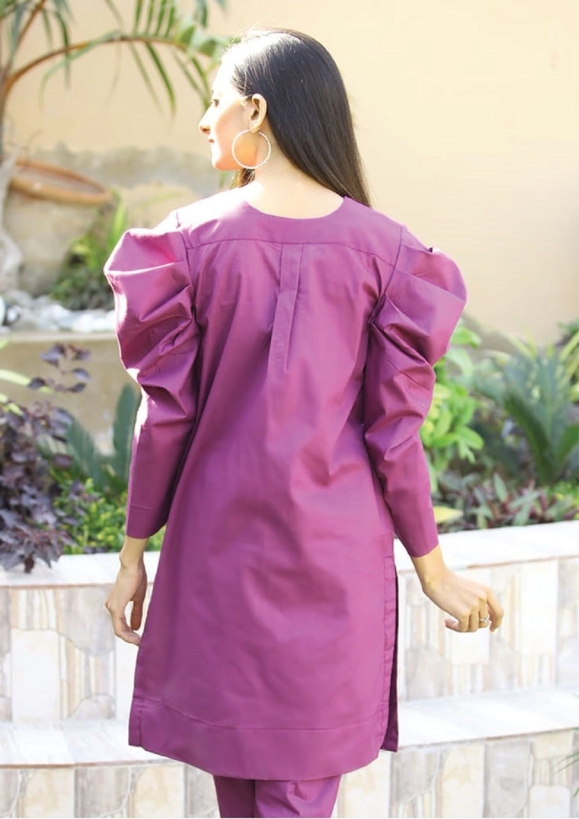 Purple Solid 2-Pcs Puffy Balloon Sleeves
