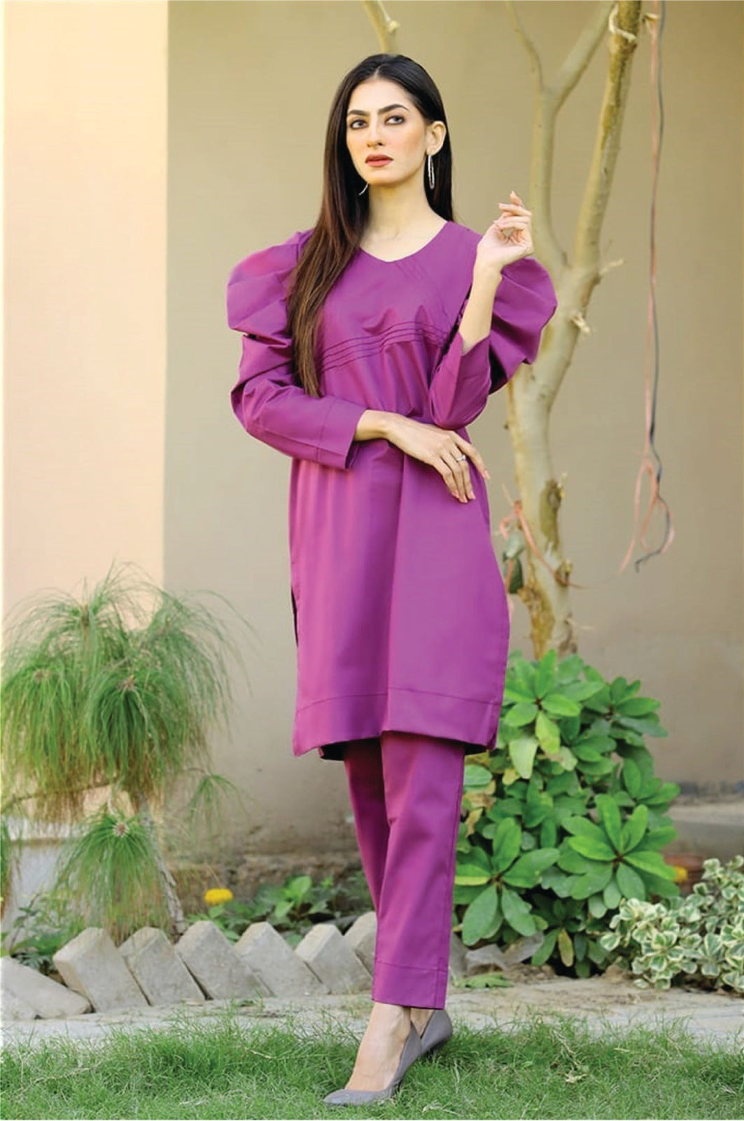 Purple Solid 2-Pcs Puffy Balloon Sleeves