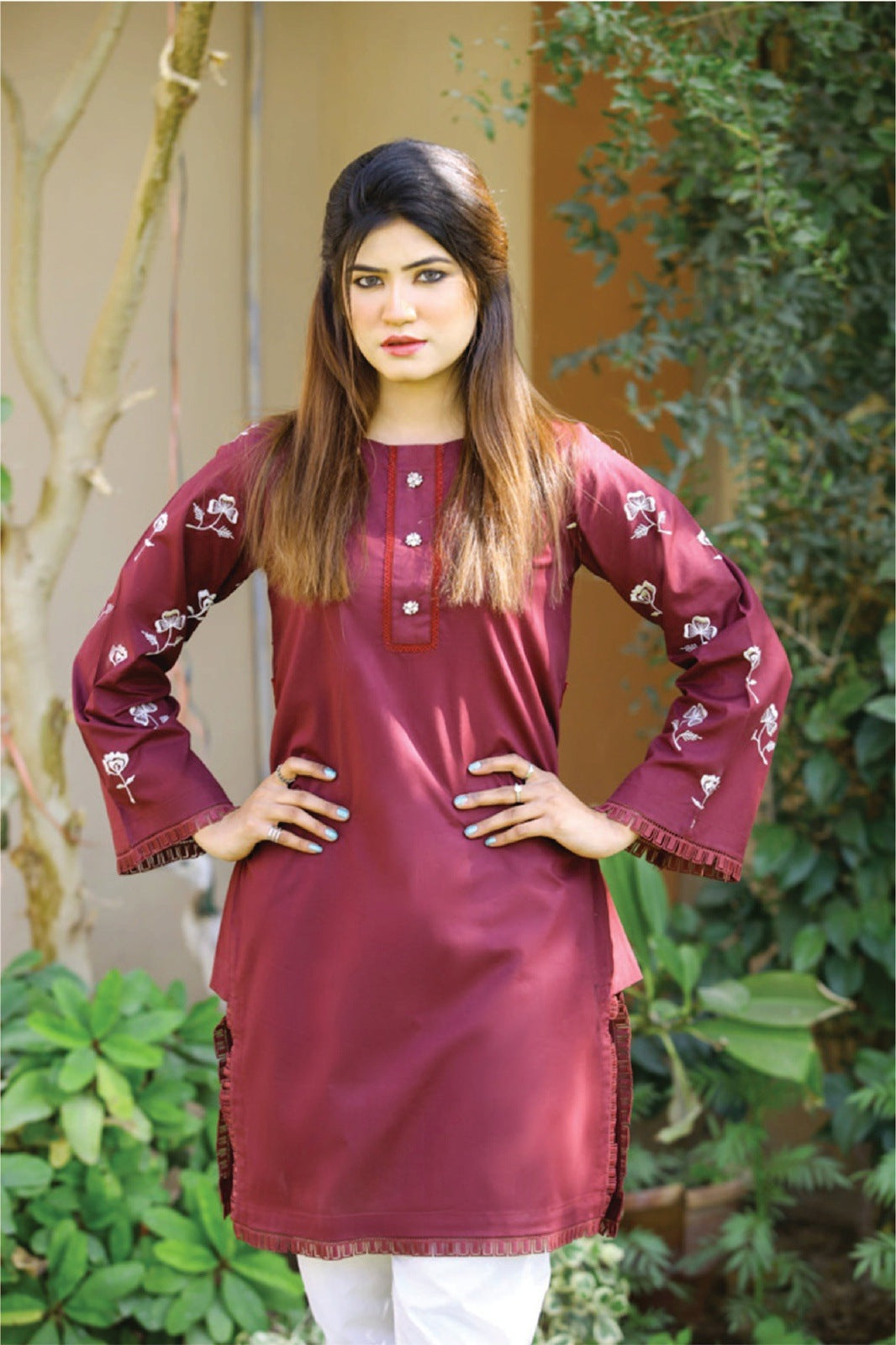 Maroon Shirt Fully Embroidered Shirt