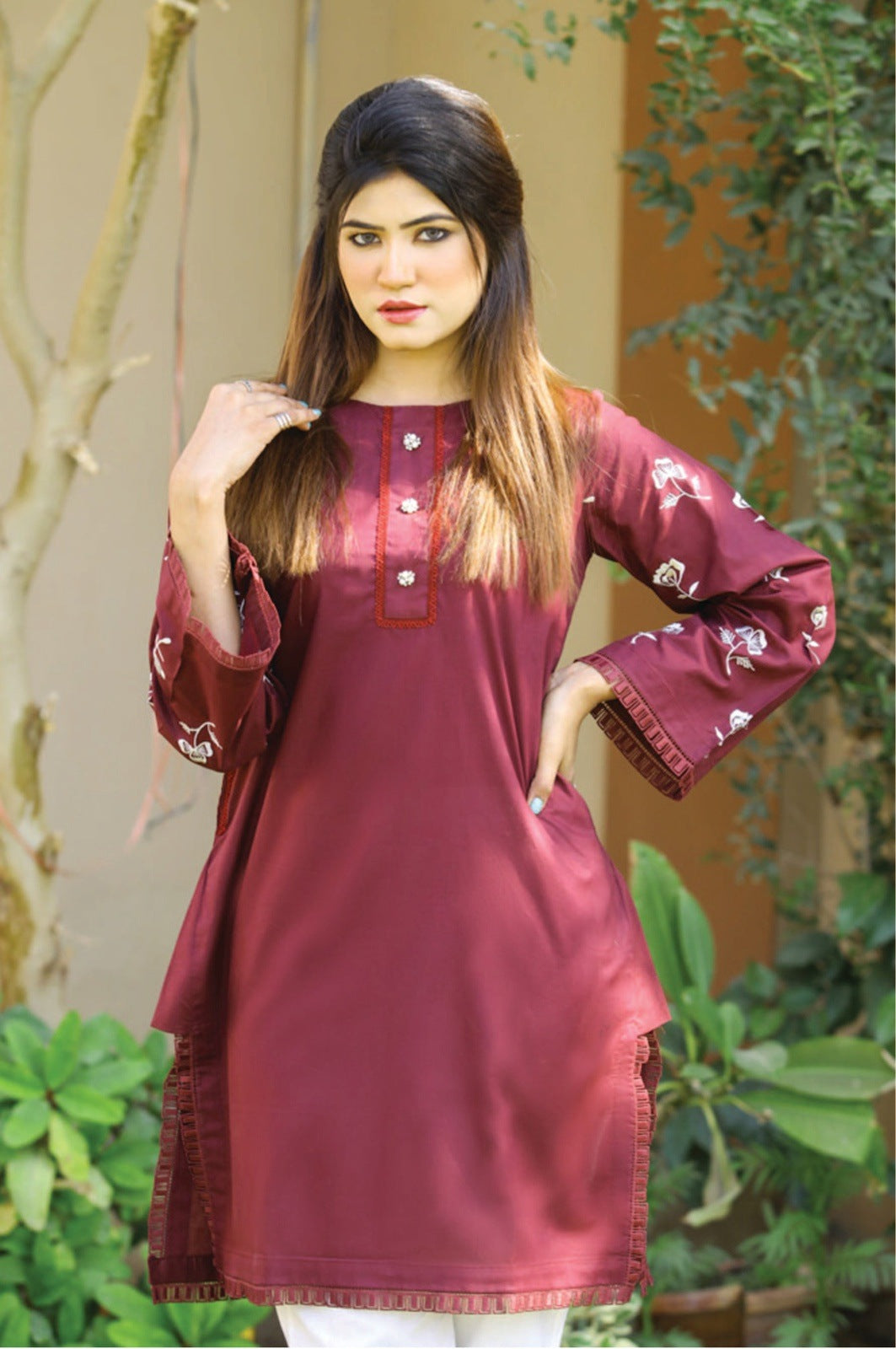 Maroon Shirt Fully Embroidered Shirt