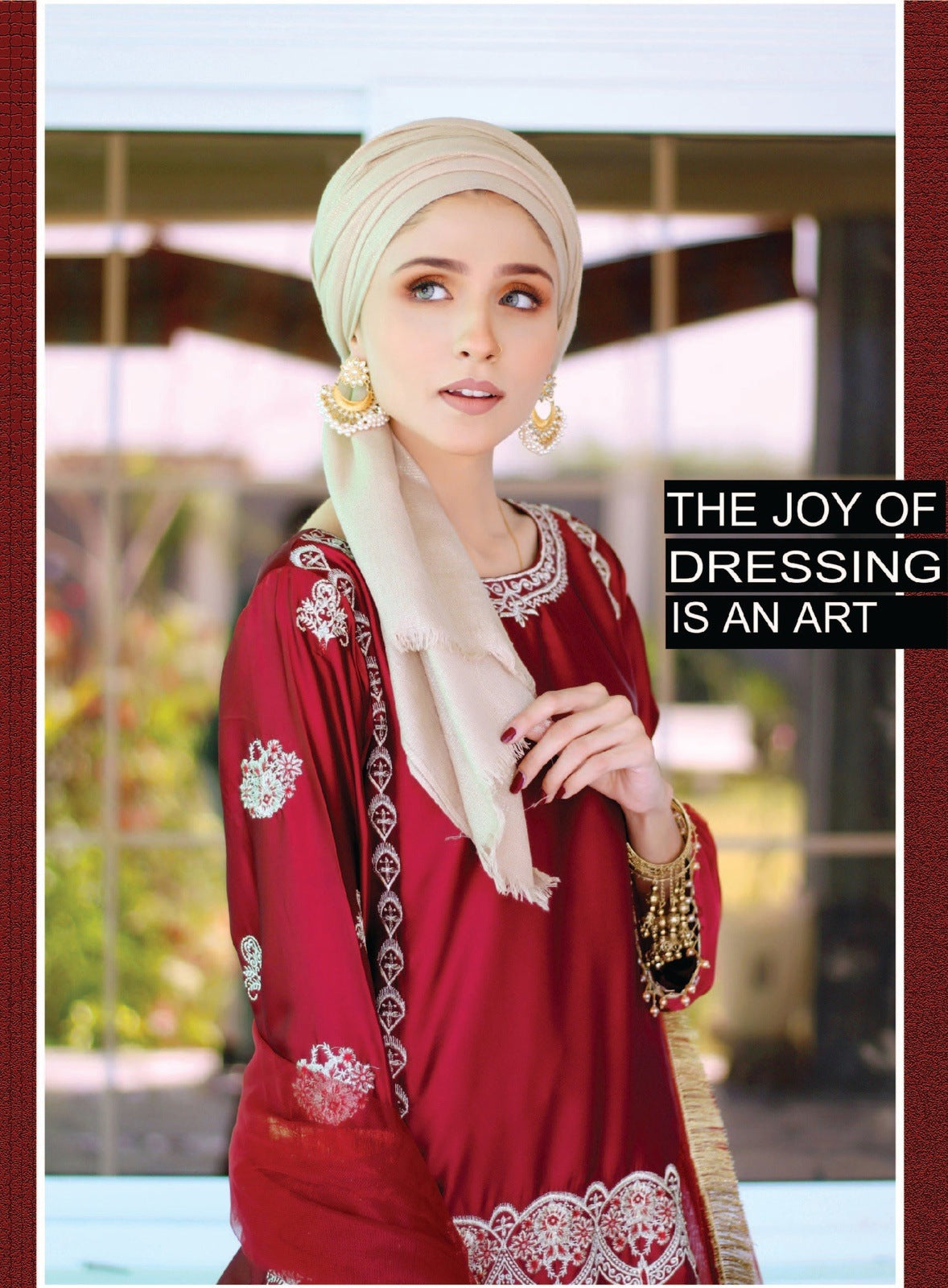 3 Piece Mahroon Embroidered Shamoze Silk With Dhaka Pajama