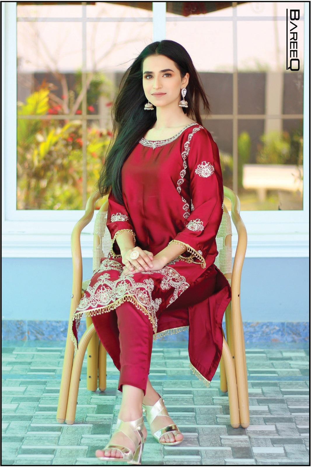 Embroidered Maroon Shamoze-Silk 3-PCS