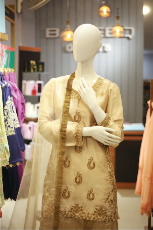 Gold Poise Embroidered Silk Dress 3-Piece