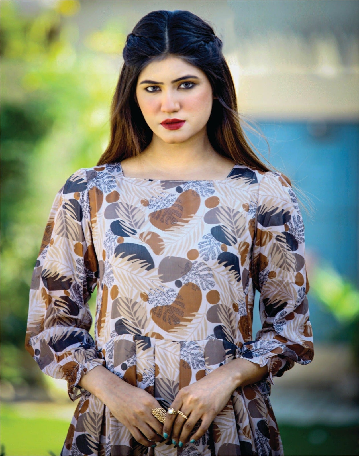 Goldish-Brown Printed Long Flair