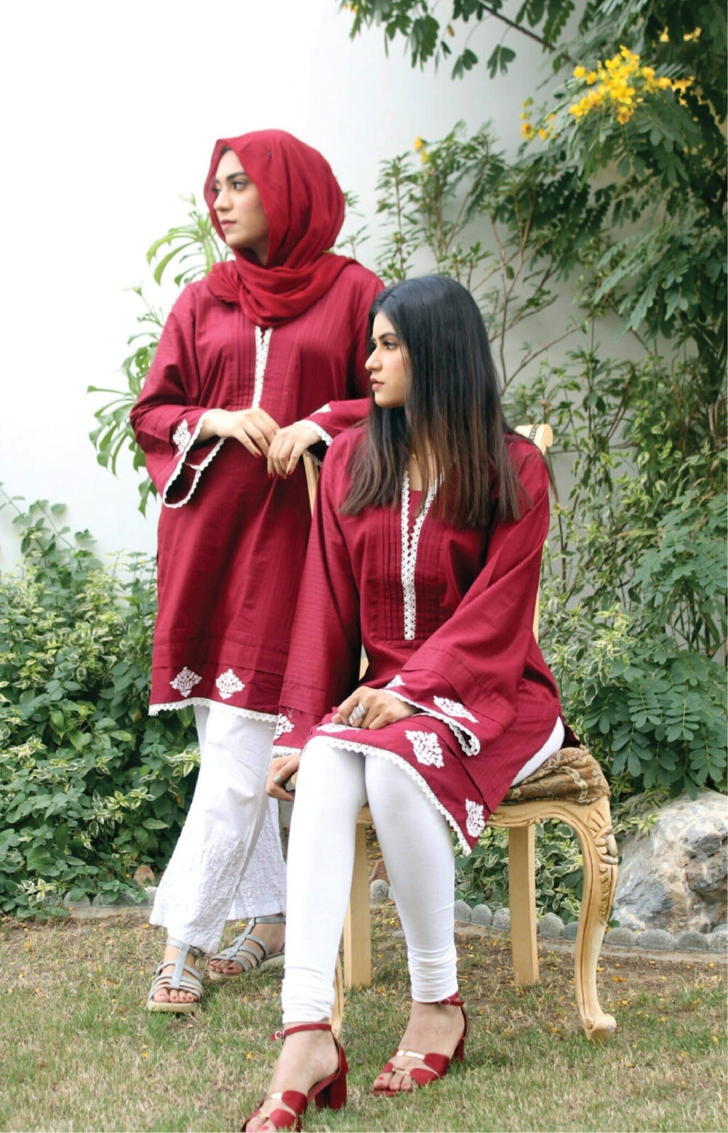 Maroon Embroidered Cotton Kurta