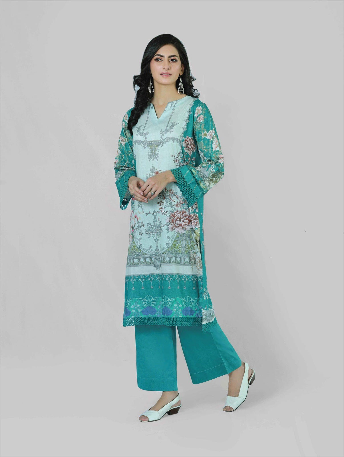 Florence Teal 3 Piece Printed Unstitched Suit