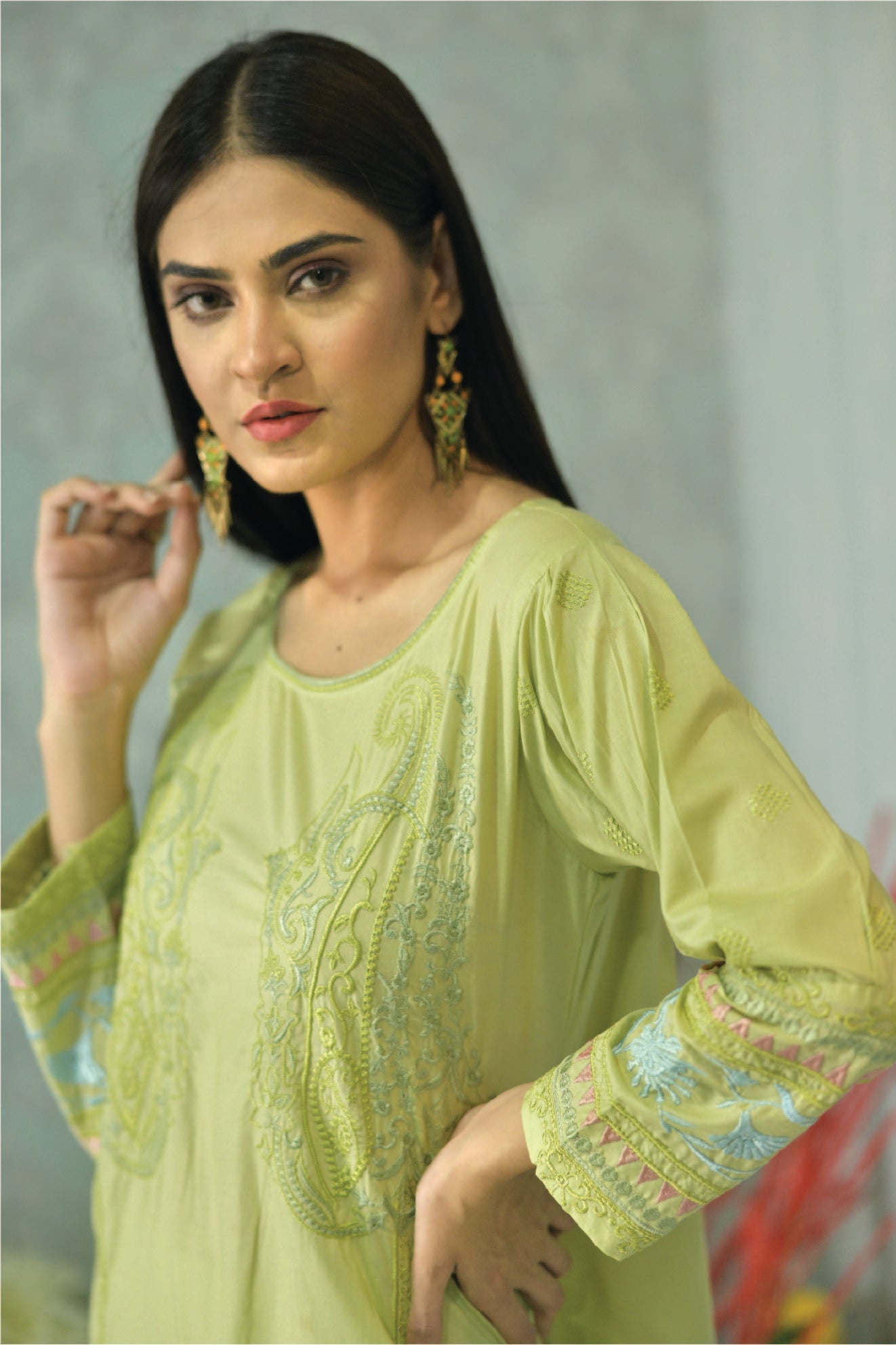 2 Piece Light Green Suit Fully Embroidered