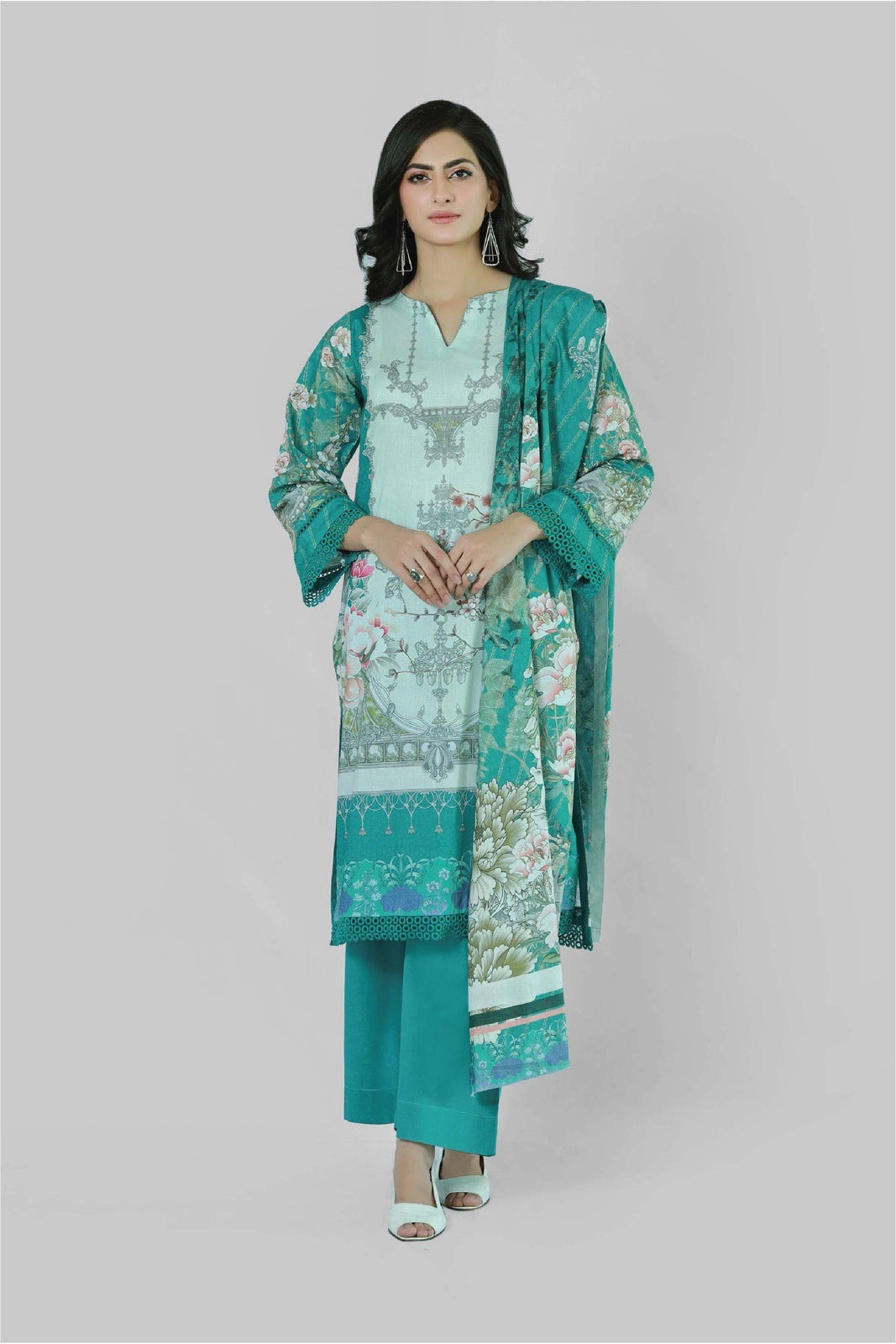 Florence Teal 3 Piece Printed Unstitched Suit