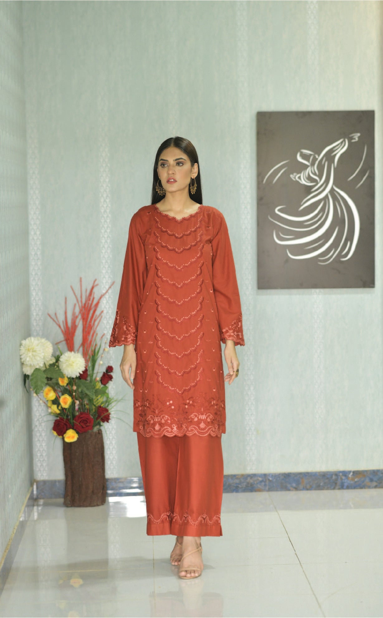2 Piece Suit Cambric Lawn Rust Embroidered