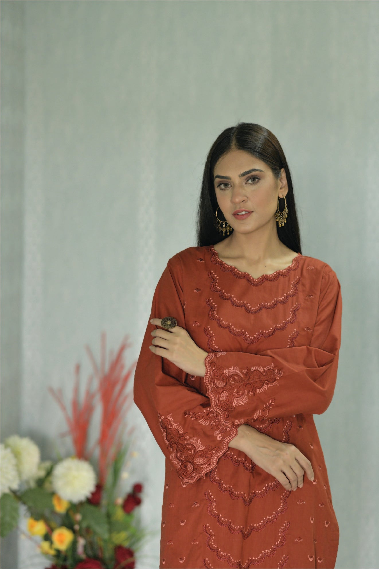 2 Piece Suit Cambric Lawn Rust Embroidered
