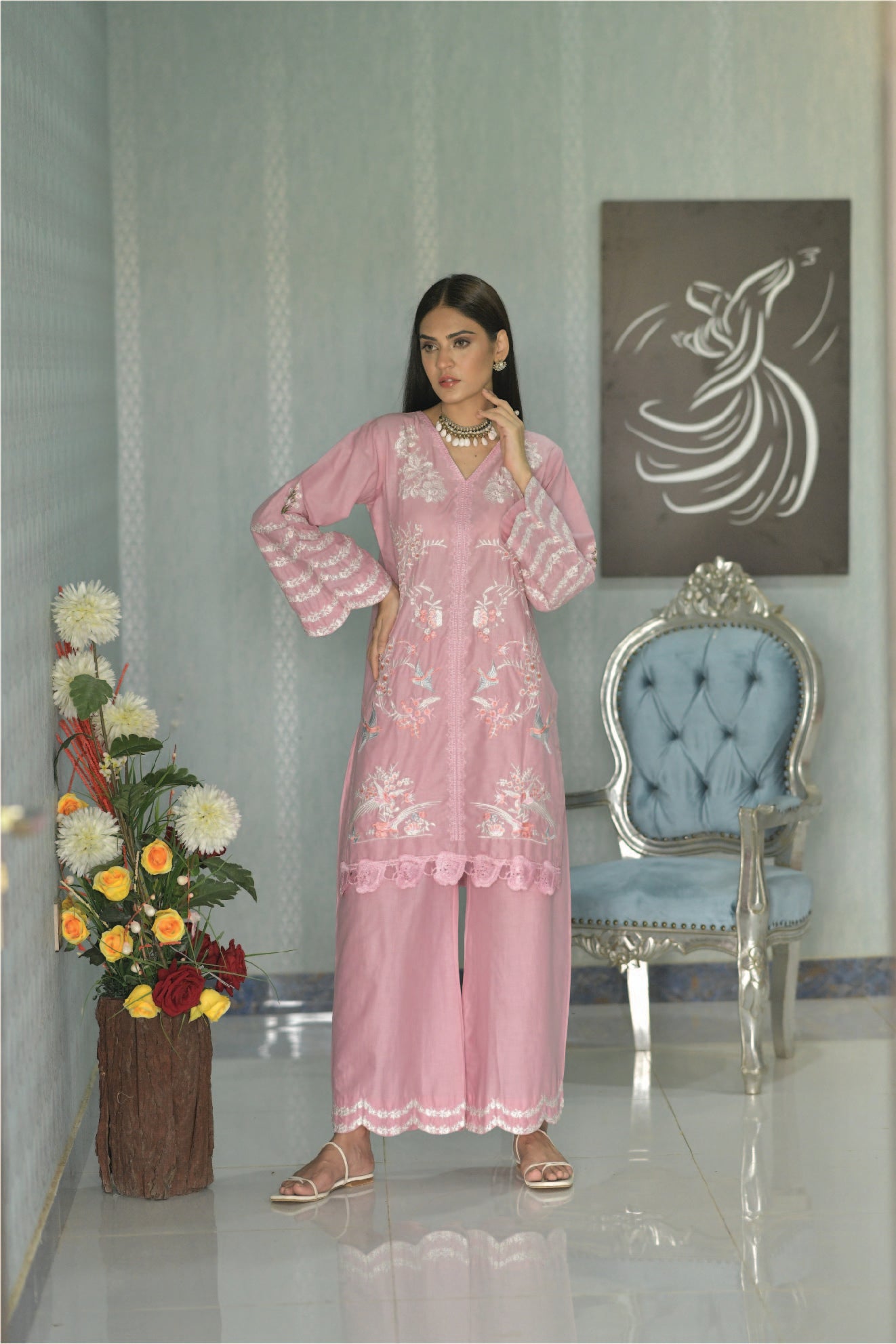Lavender-Pink Embroidered 2PCS