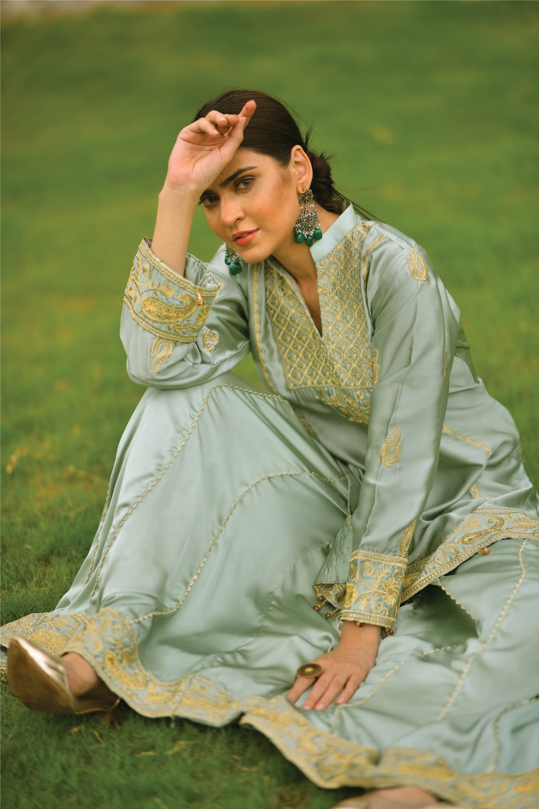 Mint-Green Shirt with Dhaka Pajama -2PCS