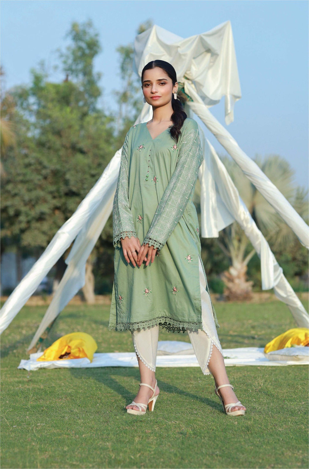 Imperial Pistachio Embroidered Cambric Shirt