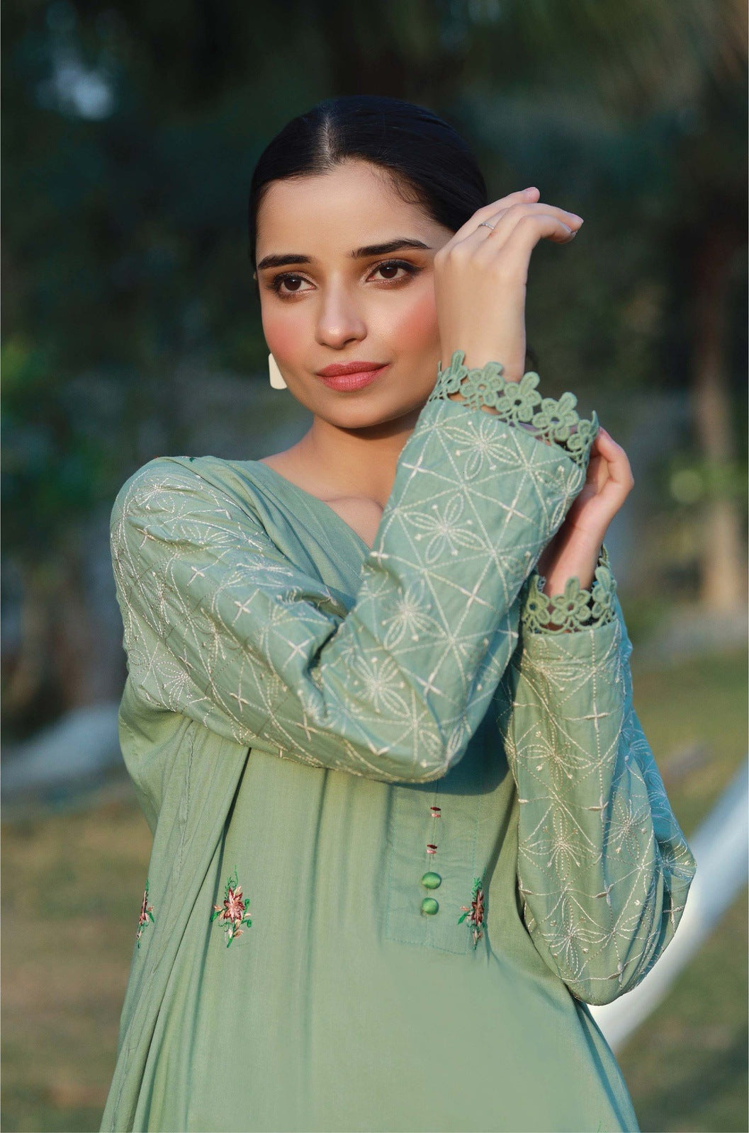 Imperial Pistachio Embroidered Cambric Shirt