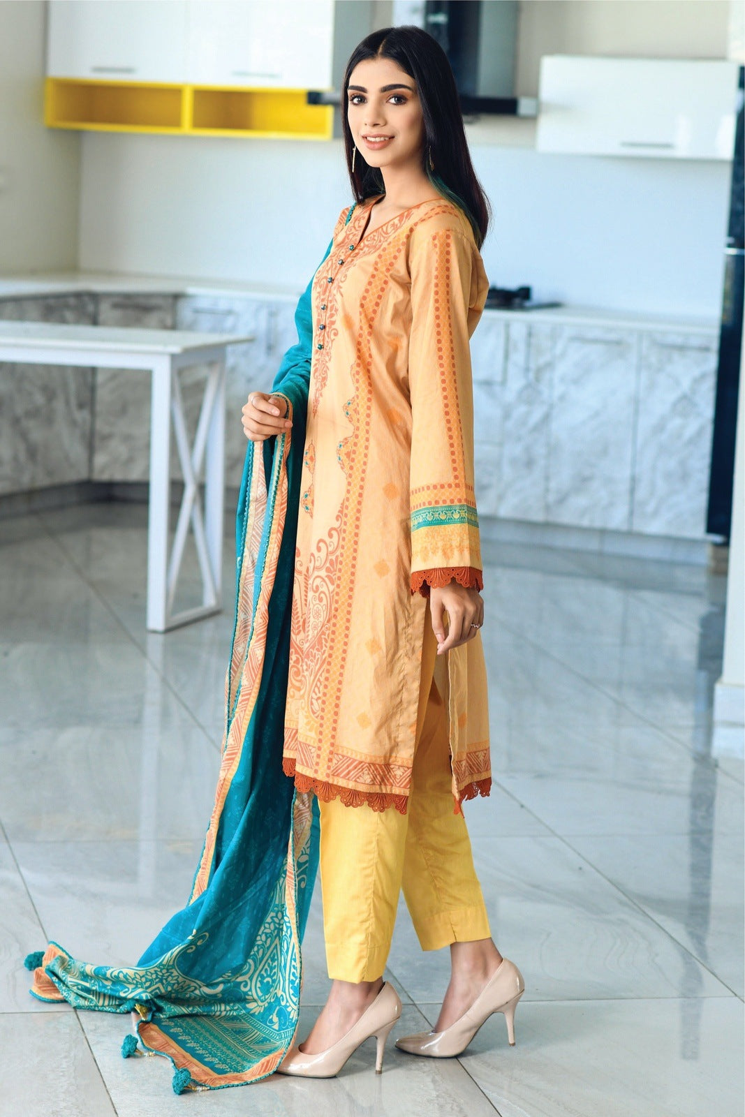 Orange Peach Printed Lawn – 3 PCS