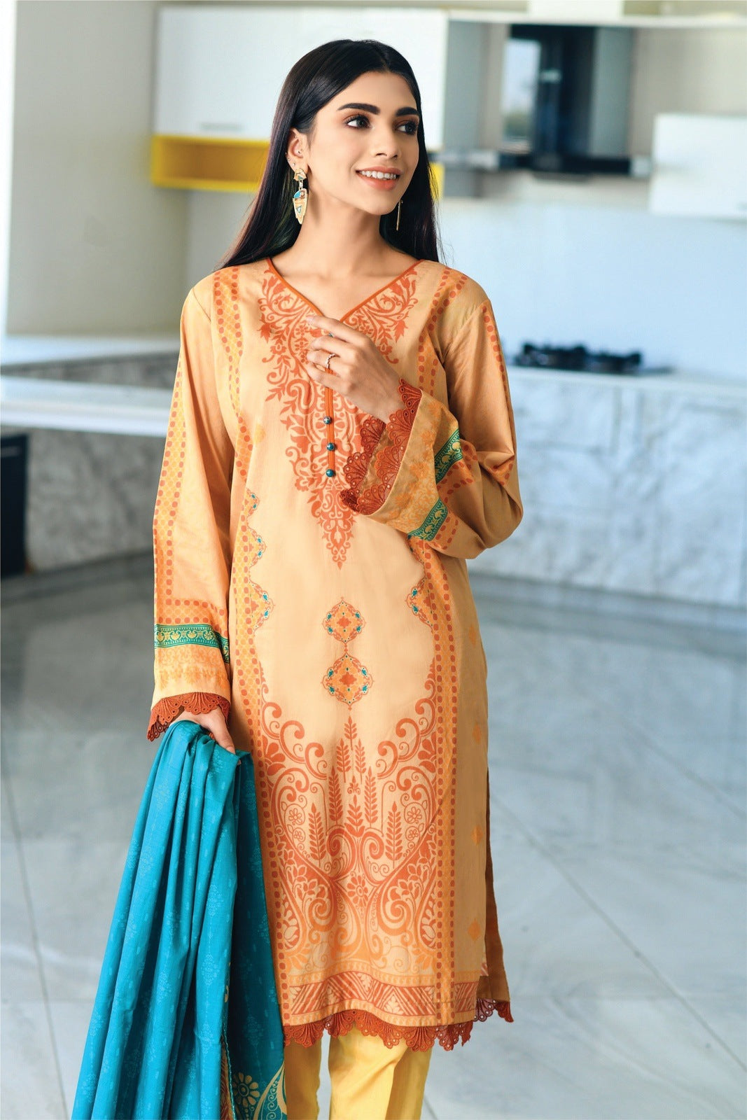 Orange Peach Printed Lawn – 3 PCS