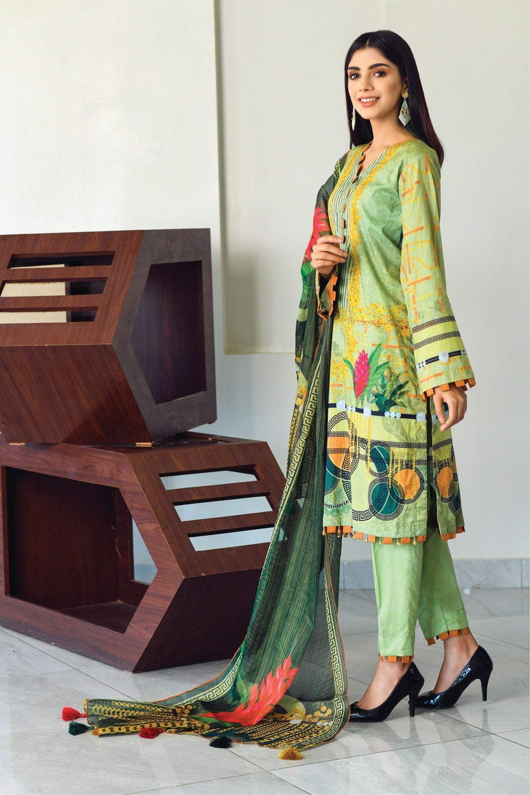 Light Green Printed Lawn with Masoori Dupatta -3 PCS