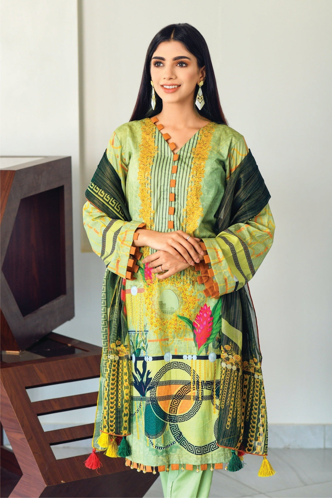 Light Green Printed Lawn with Masoori Dupatta -3 PCS