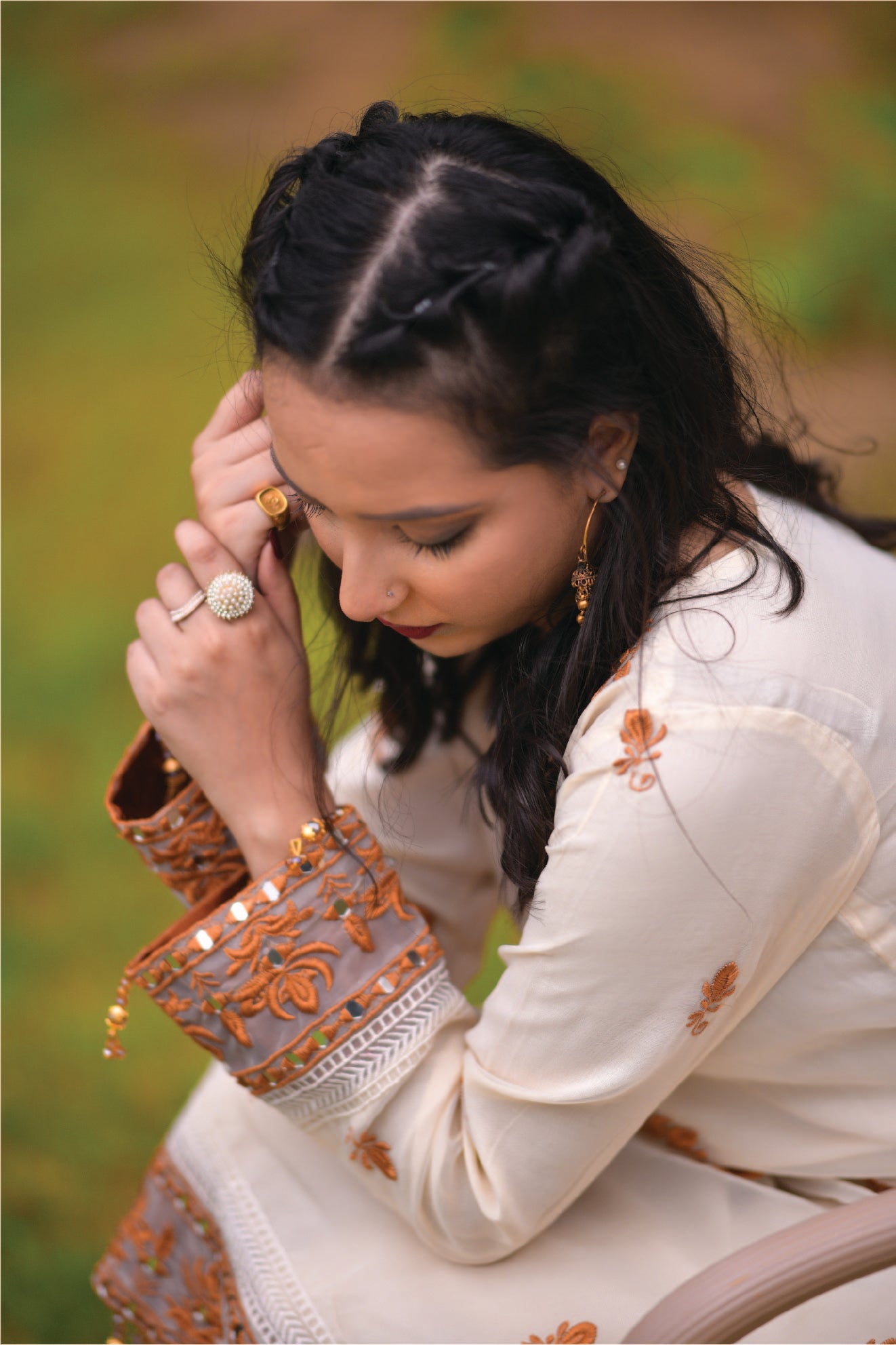 3 Piece Cream Suit Organza-Embroidered