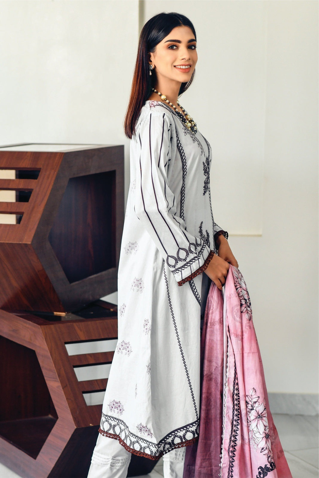 White Printed Lawn -3 PCS
