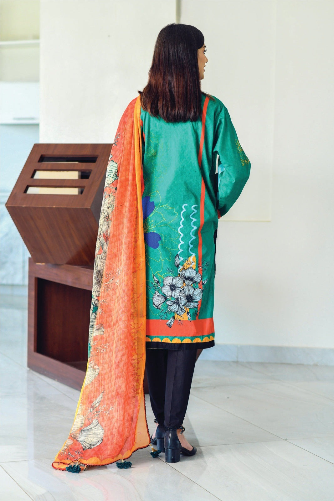 Dark-Green Printed with Masoori Dupatta – 2 PCS