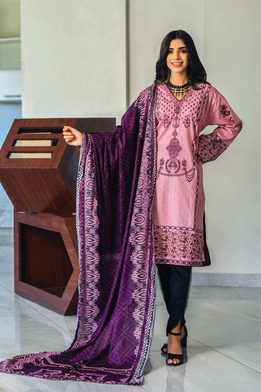 Textured Pink Printed Lawn 2-PCS