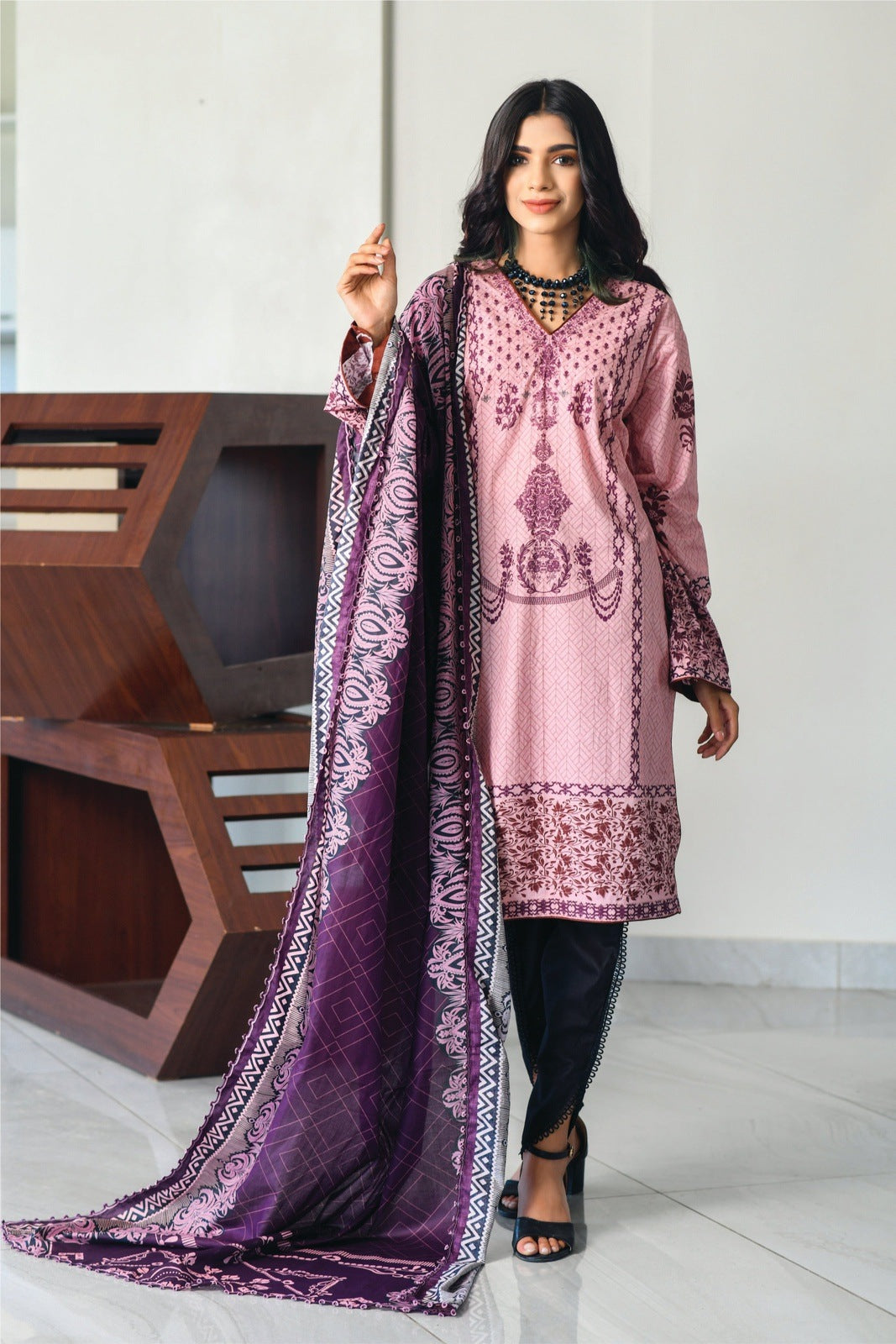 Textured Pink Printed Lawn 2-PCS