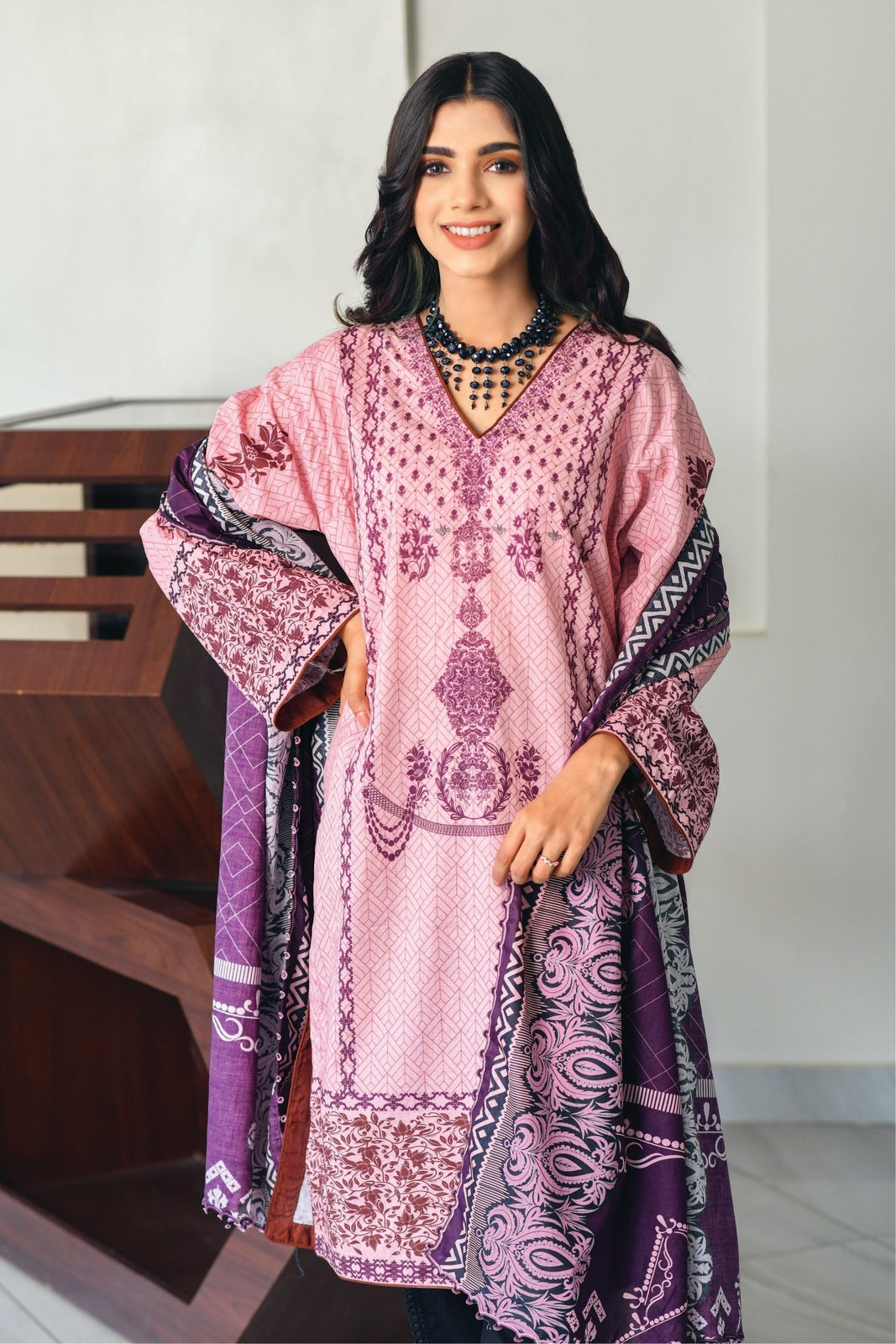 Textured Pink Printed Lawn 2-PCS