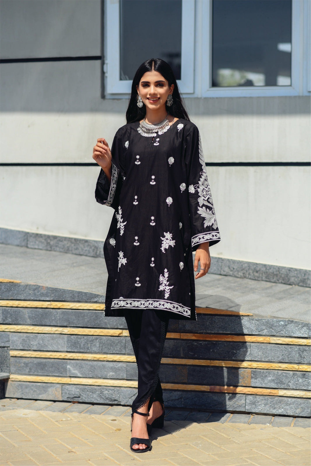 Black Embroidered Cotton Shirt.