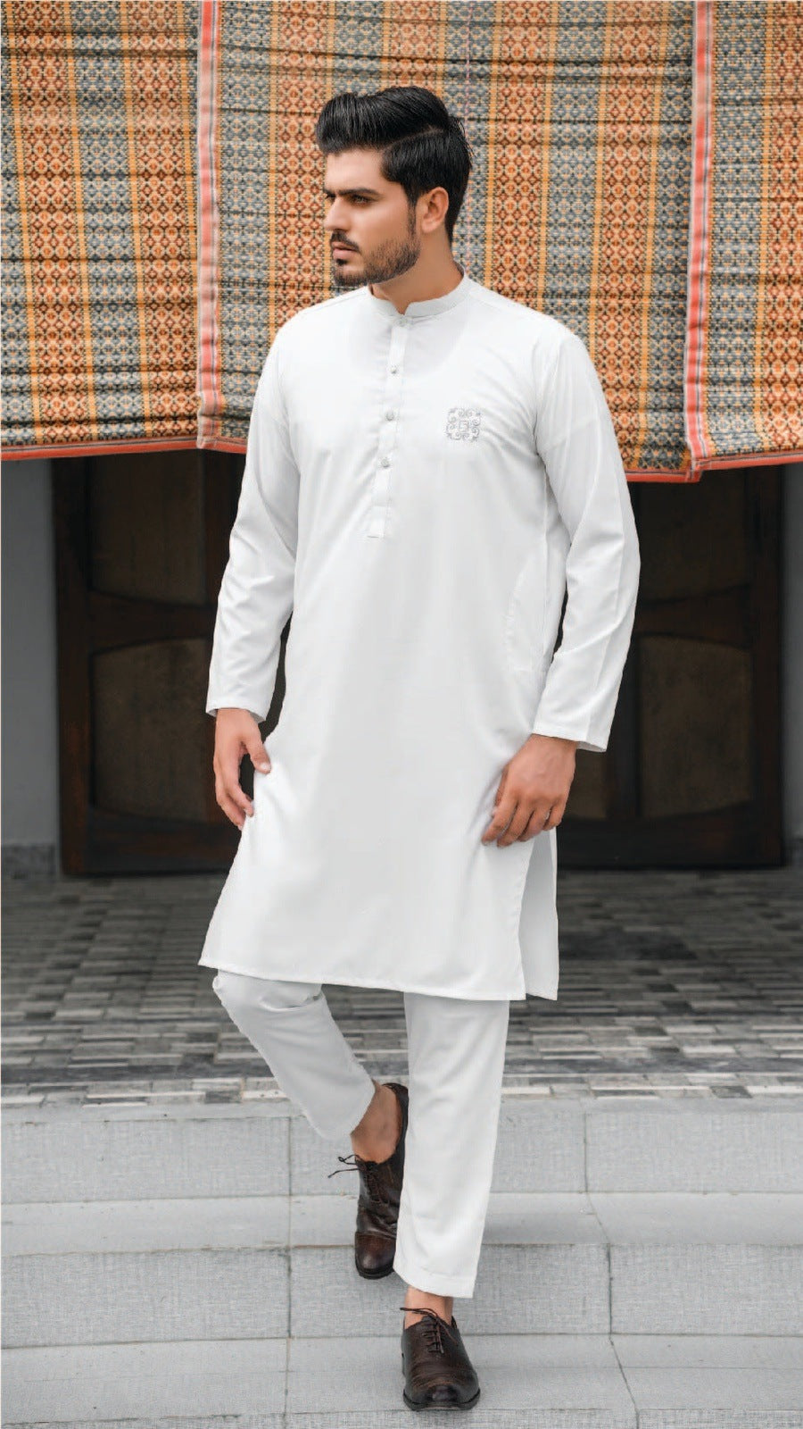 White Blended Kurta Pajama