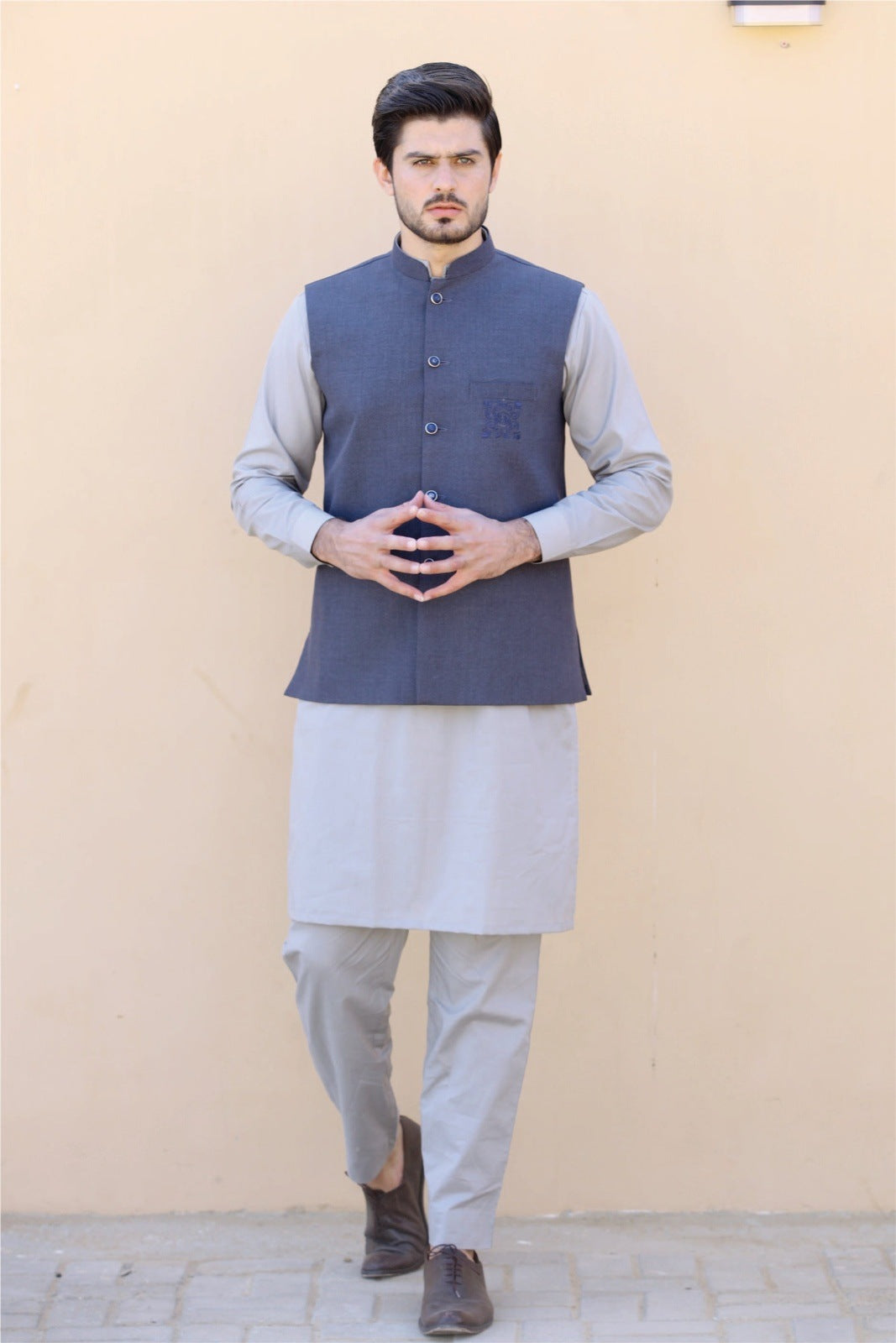 Embroidered Bluish-Grey Waist Coat