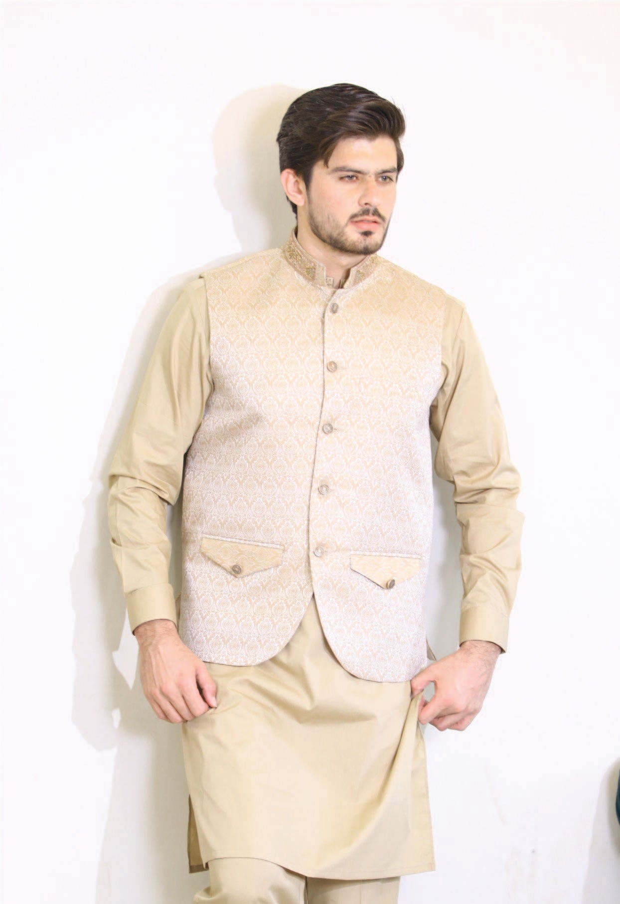 Beige Embroidered Waist Coat