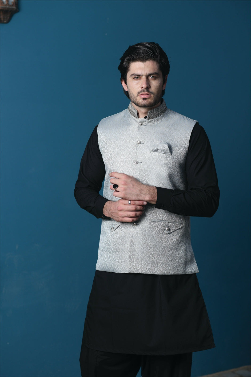 Grey Embroidered Waistcoat