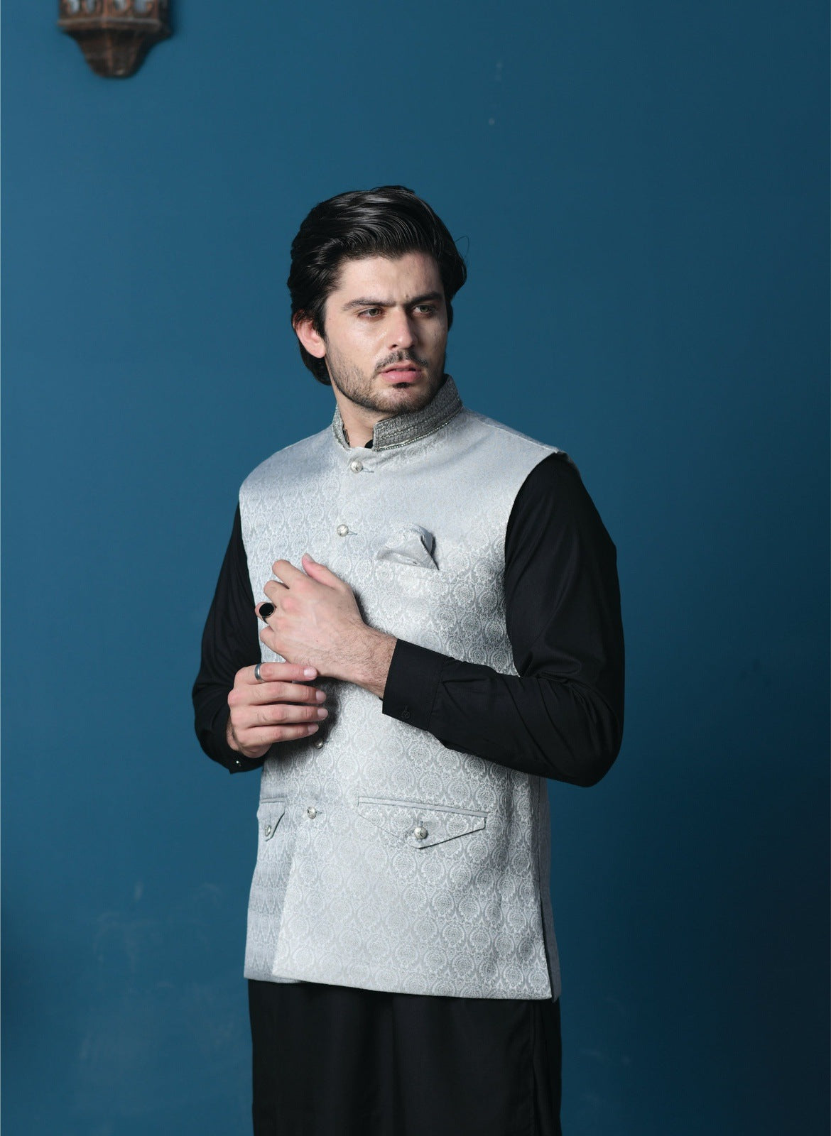 Grey Embroidered Waistcoat
