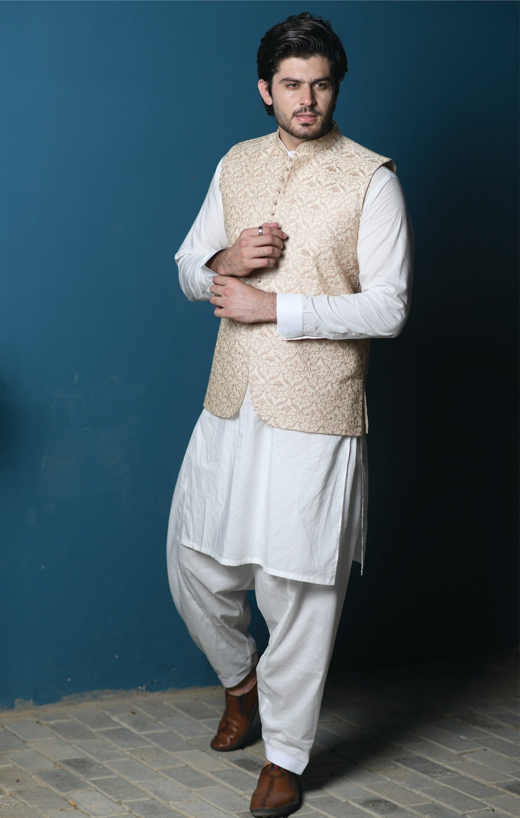 Cream Embroidered Waistcoat