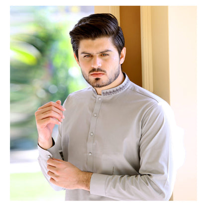 Embroidered Light-Grey Kurta Pajama