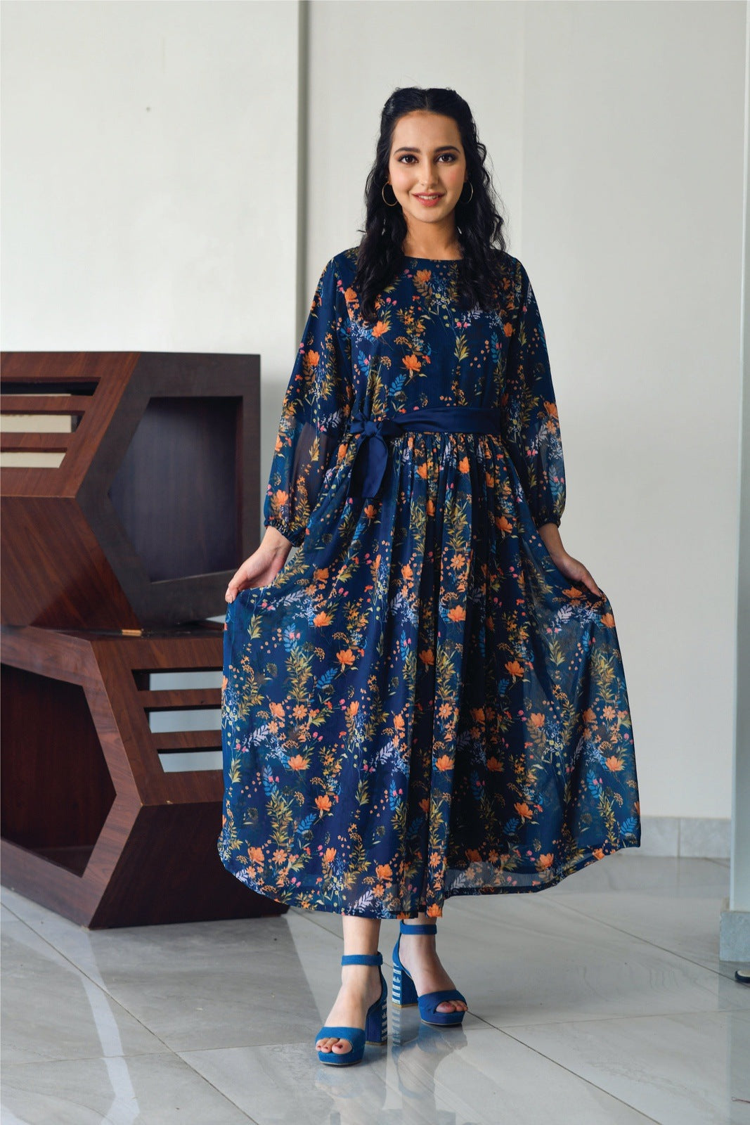 Chiffon Blue Digital Printed Frock