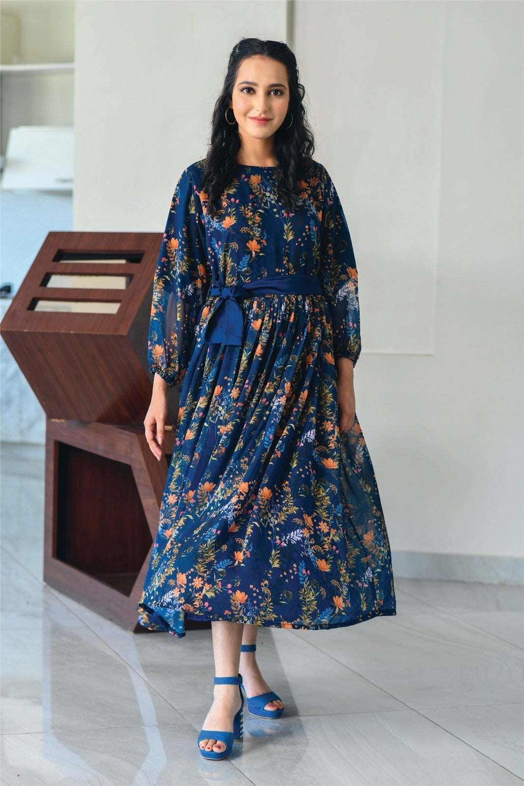 Chiffon Blue Digital Printed Frock