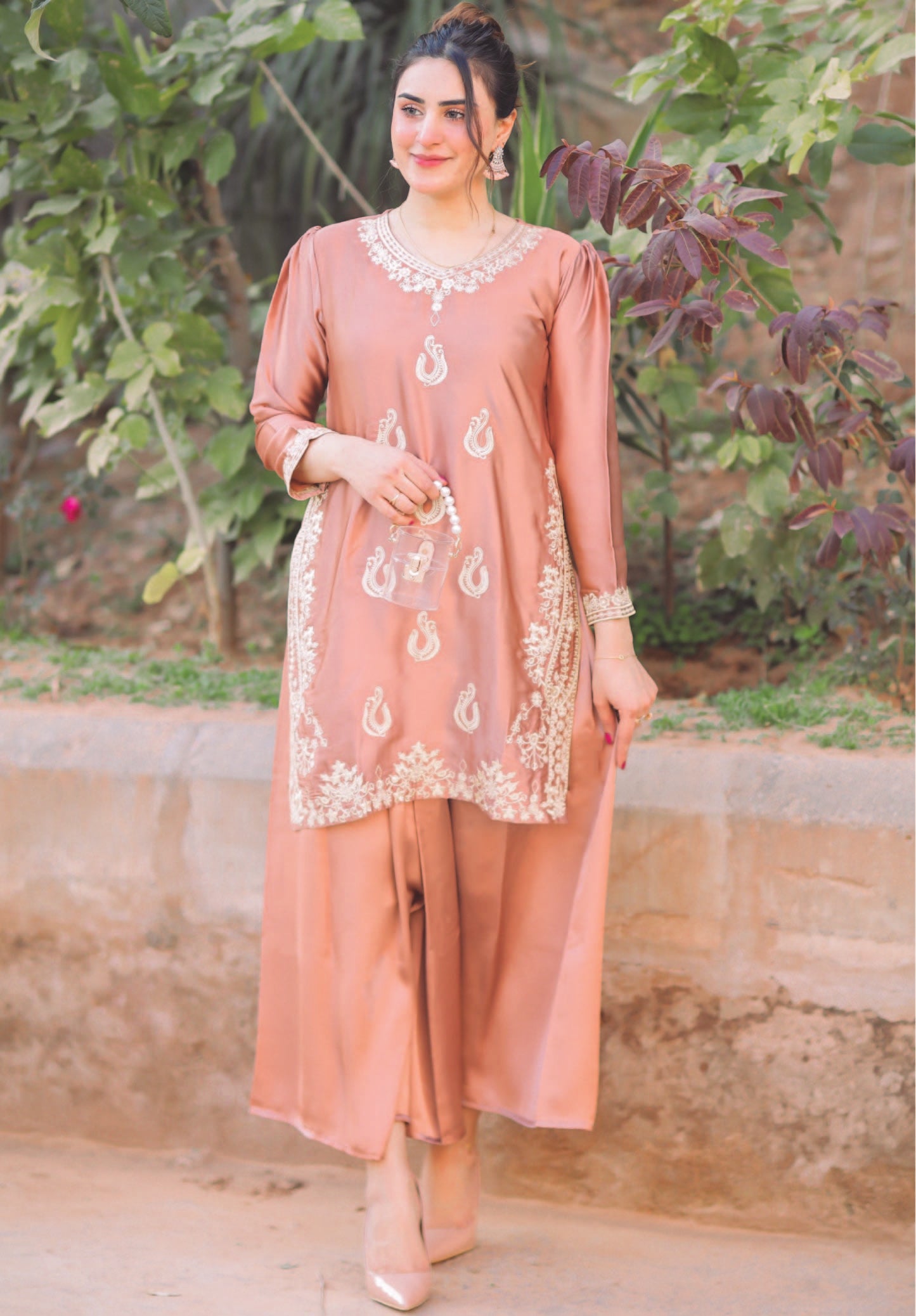 Embroidered Ballerina-Pink Shamoze Silk 2-PCS