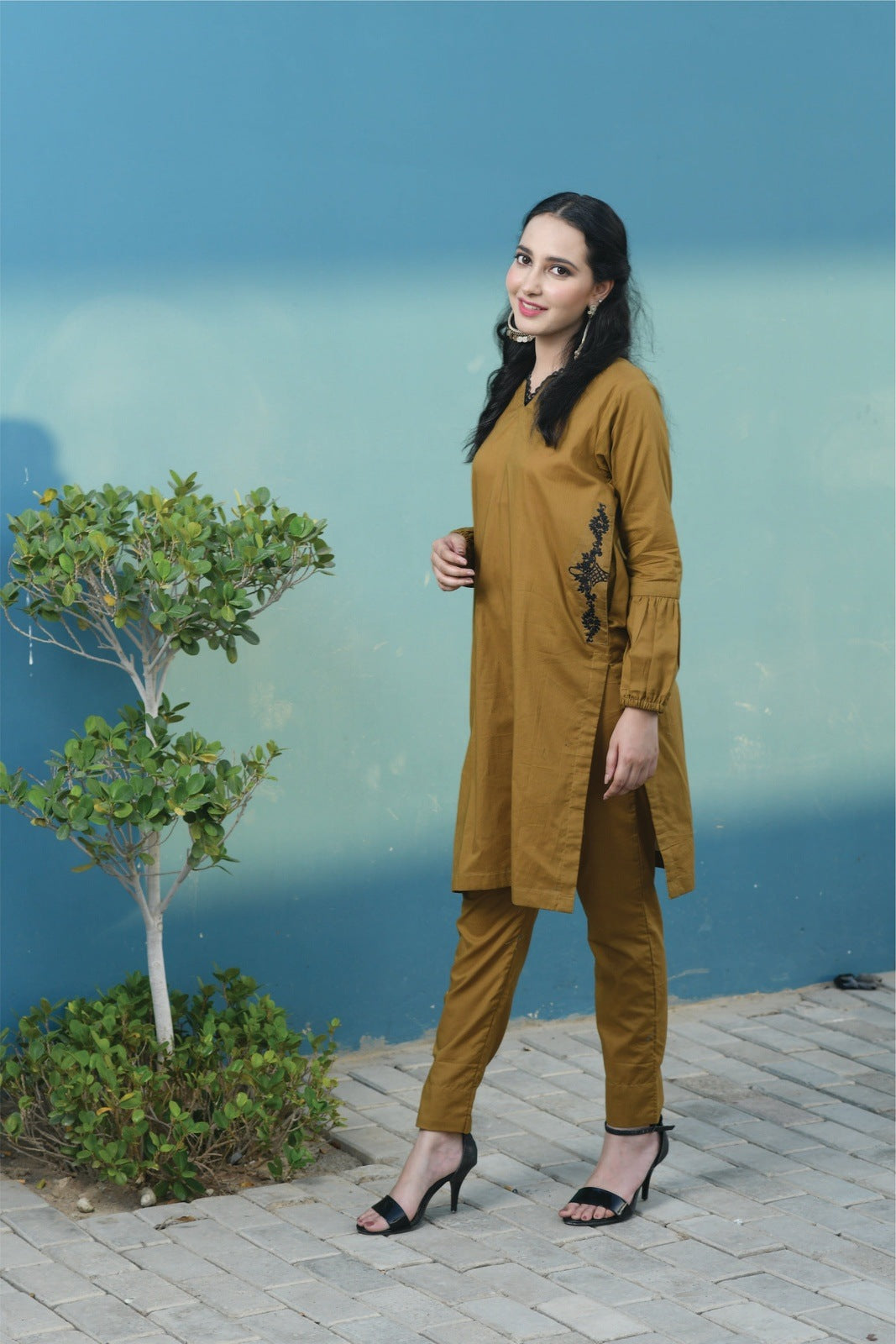 Embroidered Mustard Cotton – 2 PCS