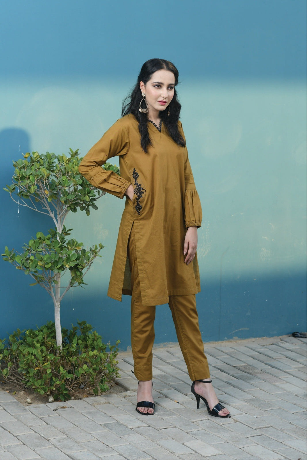 Embroidered Mustard Cotton – 2 PCS