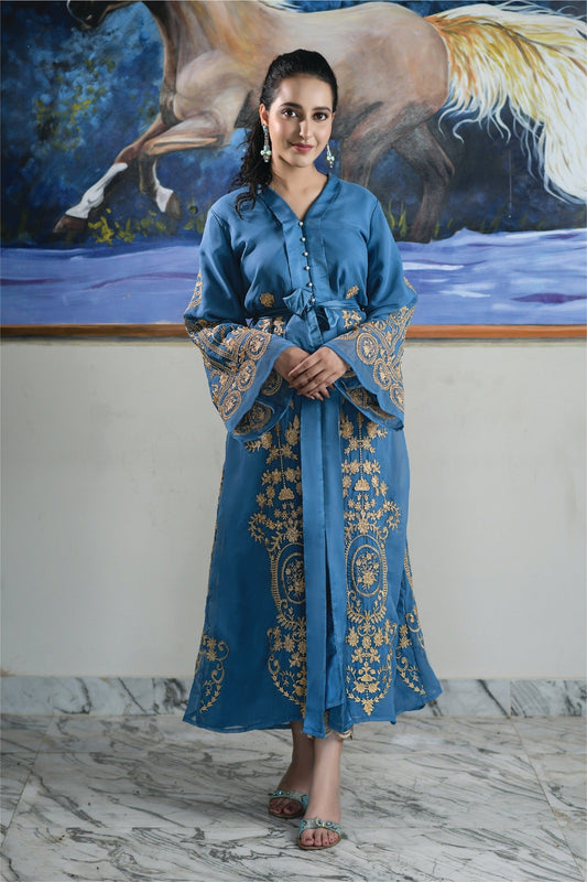 Olympic Blue Fully Embroidered Maxi