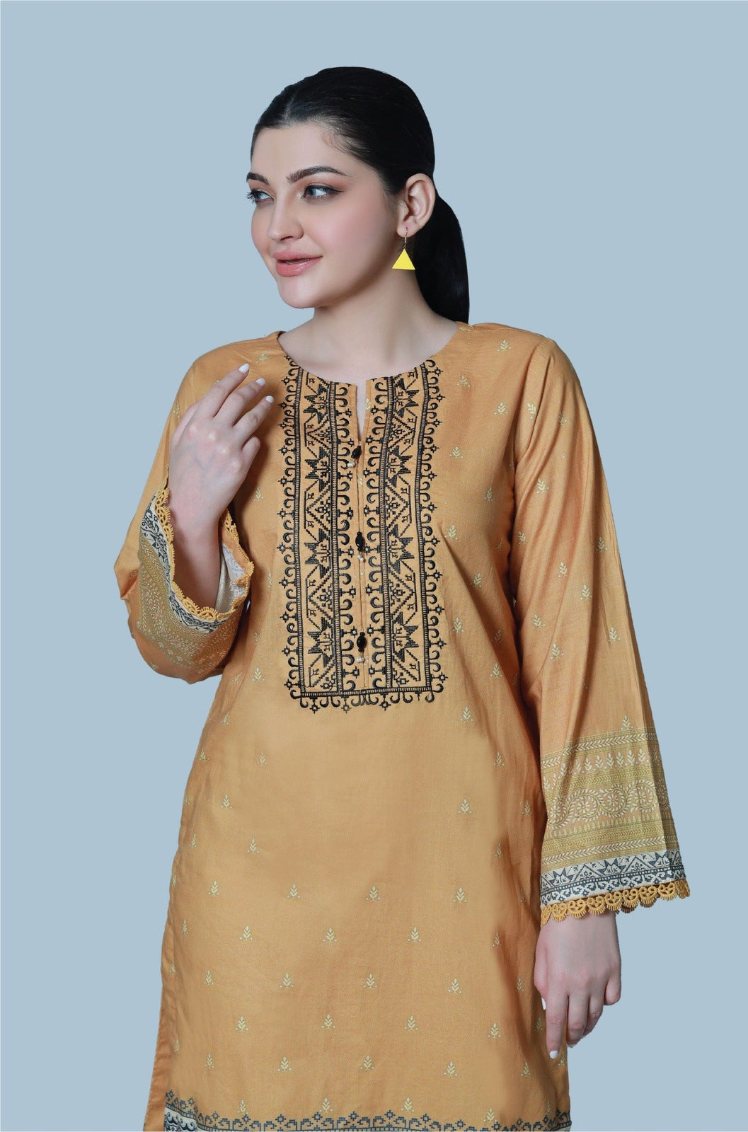 Ochre Glam Printed Lawn Shirt