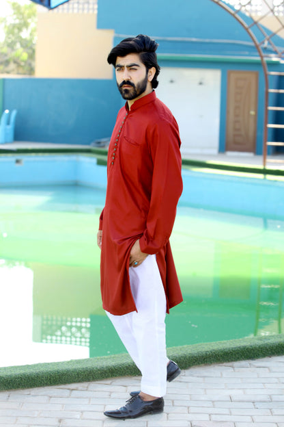 Maroon Blended Kurta